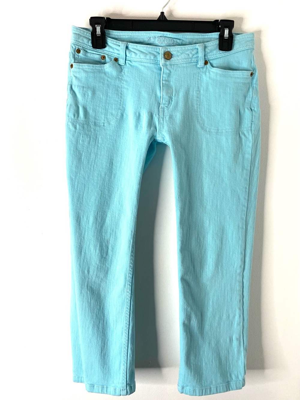Lilly Pulitzer Turquoise Blue Straight Leg Jeans Stretch Mid Rise Ankle Crop
